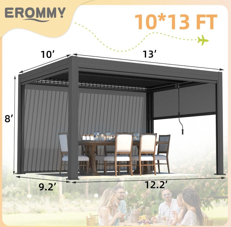 EROMMY 10x13 Electric Pergola with Motorized Roof and LED Light SP-EY-US-WQG098BK
