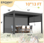 EROMMY 10x13 Electric Pergola with Motorized Roof and LED Light SP-EY-US-WQG098BK