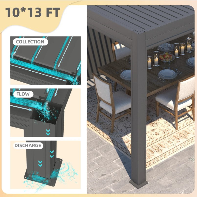 EROMMY 10x13 Electric Pergola with Motorized Roof and LED Light SP-EY-US-WQG098BK
