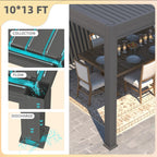 EROMMY 10x13 Electric Pergola with Motorized Roof and LED Light SP-EY-US-WQG098BK