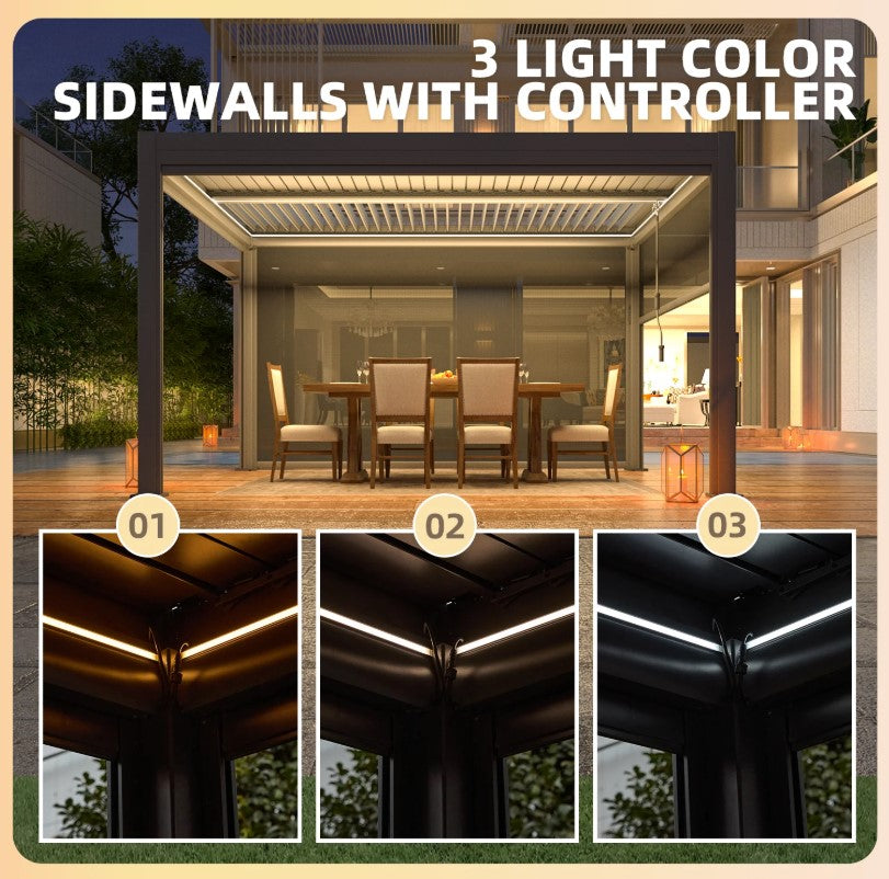 EROMMY 10x13 Electric Pergola with Motorized Roof and LED Light SP-EY-US-WQG098BK