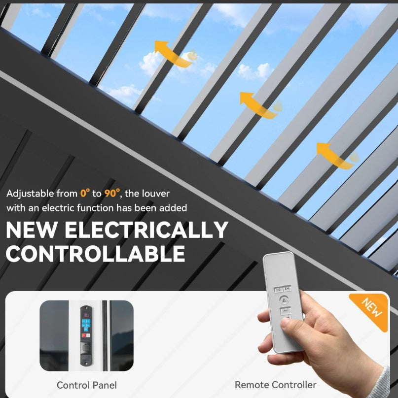 EROMMY 10x13 Electric Pergola with Motorized Roof and LED Light SP-EY-US-WQG098BK