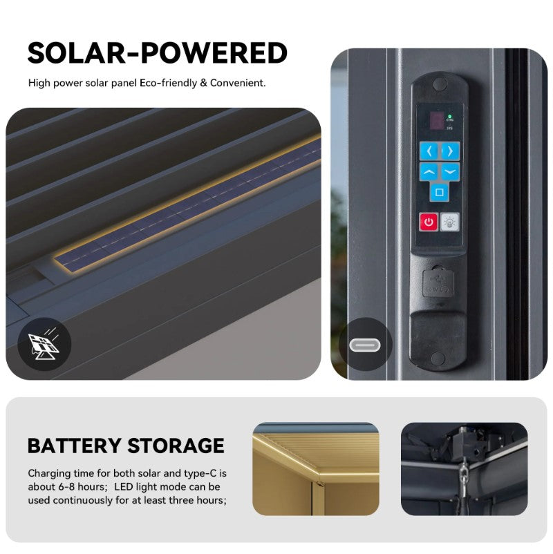 EROMMY 10x13 Electric Pergola with Motorized Roof and LED Light SP-EY-US-WQG098BK