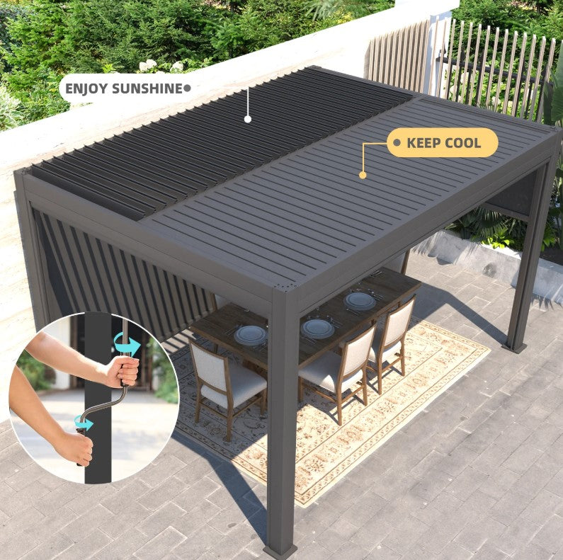 EROMMY 10x13 Electric Pergola with Motorized Roof and LED Light SP-EY-US-WQG098BK