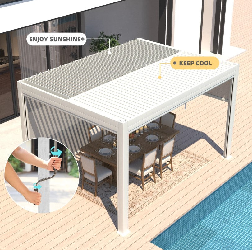 EROMMY 10x13 Electric Pergola with Motorized Roof and LED Light SP-EY-US-WQG098BK