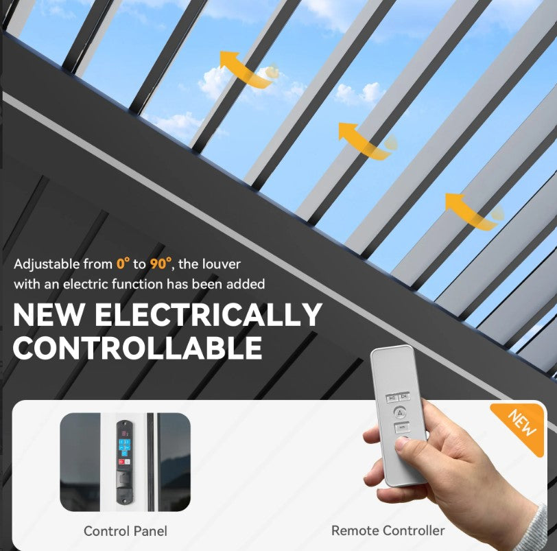 EROMMY 10x20 Pergola with Remote-Controlled Shade & LED Lights SP-EY-US-WQG100BK