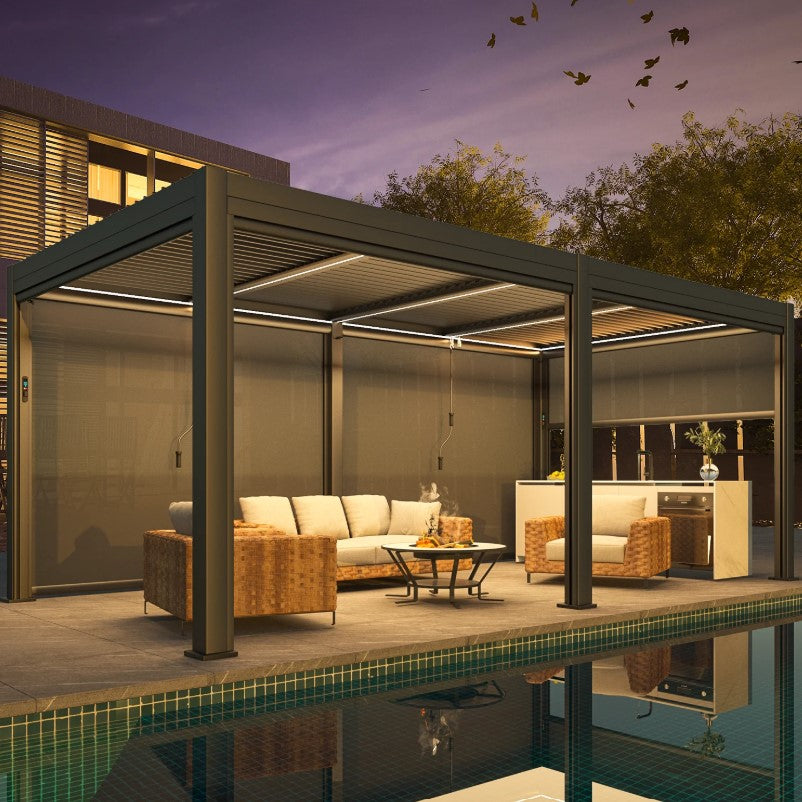 EROMMY 10x20 Pergola with Remote-Controlled Shade & LED Lights SP-EY-US-WQG100BK