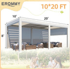 EROMMY 10x20 Pergola with Remote-Controlled Shade & LED Lights SP-EY-US-WQG100BK