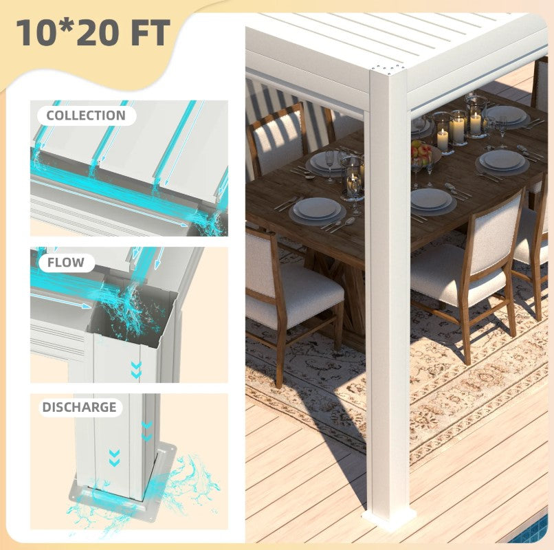 EROMMY 10x20 Pergola with Remote-Controlled Shade & LED Lights SP-EY-US-WQG100BK