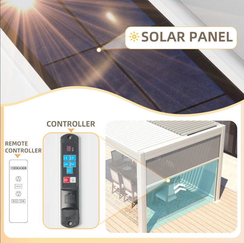 EROMMY 10x20 Pergola with Remote-Controlled Shade & LED Lights SP-EY-US-WQG100BK