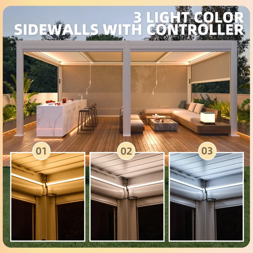 EROMMY 10x20 Pergola with Remote-Controlled Shade & LED Lights SP-EY-US-WQG100BK