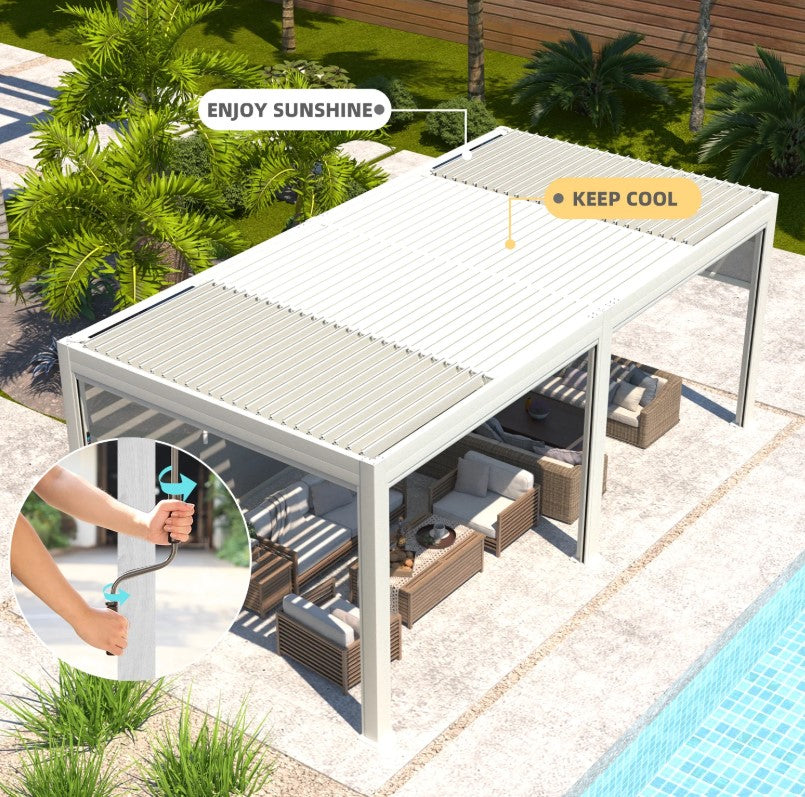 EROMMY 10x20 Pergola with Remote-Controlled Shade & LED Lights SP-EY-US-WQG100BK