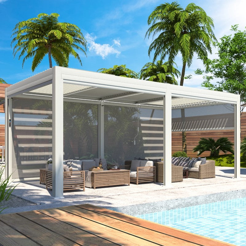 EROMMY 10x20 Pergola with Remote-Controlled Shade & LED Lights SP-EY-US-WQG100BK