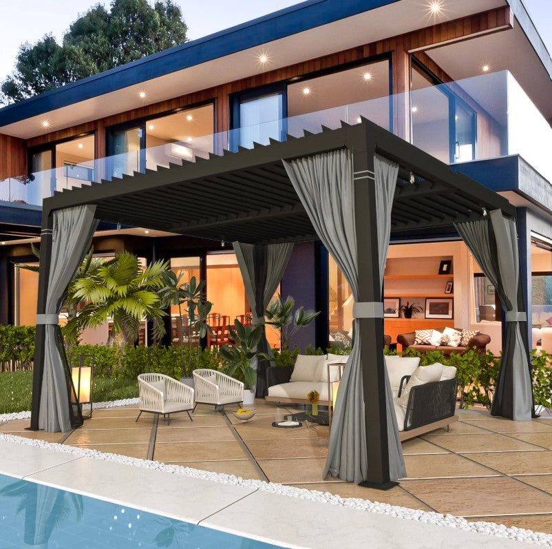 EROMMY 12x12 Pergola with Louvered Roof – Dark Grey EY-WQG-204BK