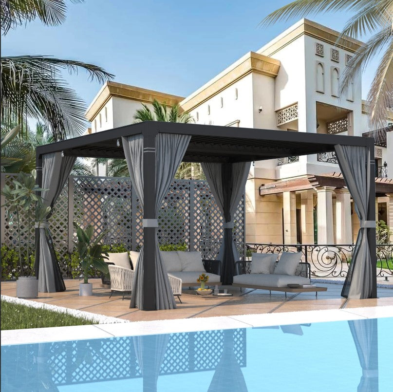 EROMMY 12x12 Pergola with Louvered Roof – Dark Grey EY-WQG-204BK