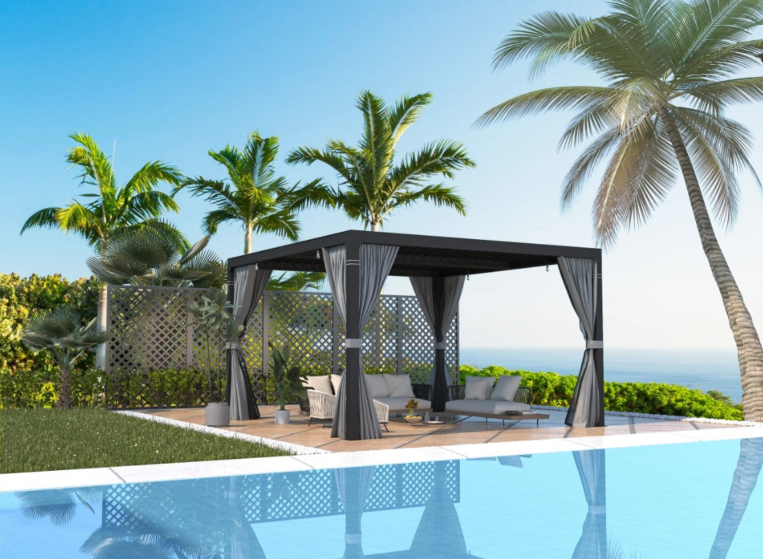 EROMMY 12x12 Pergola with Louvered Roof – Dark Grey EY-WQG-204BK