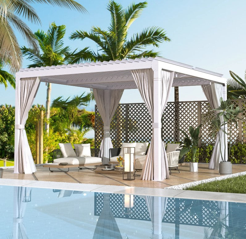 EROMMY 12x12 Pergola with Louvered Roof – Dark Grey EY-WQG-204BK