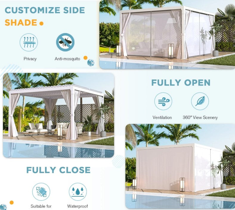 EROMMY 12x12 Pergola with Louvered Roof – Dark Grey EY-WQG-204BK