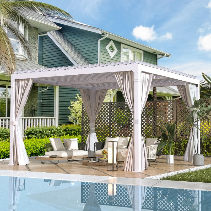 EROMMY 12x12 Pergola with Louvered Roof – Dark Grey EY-WQG-204BK