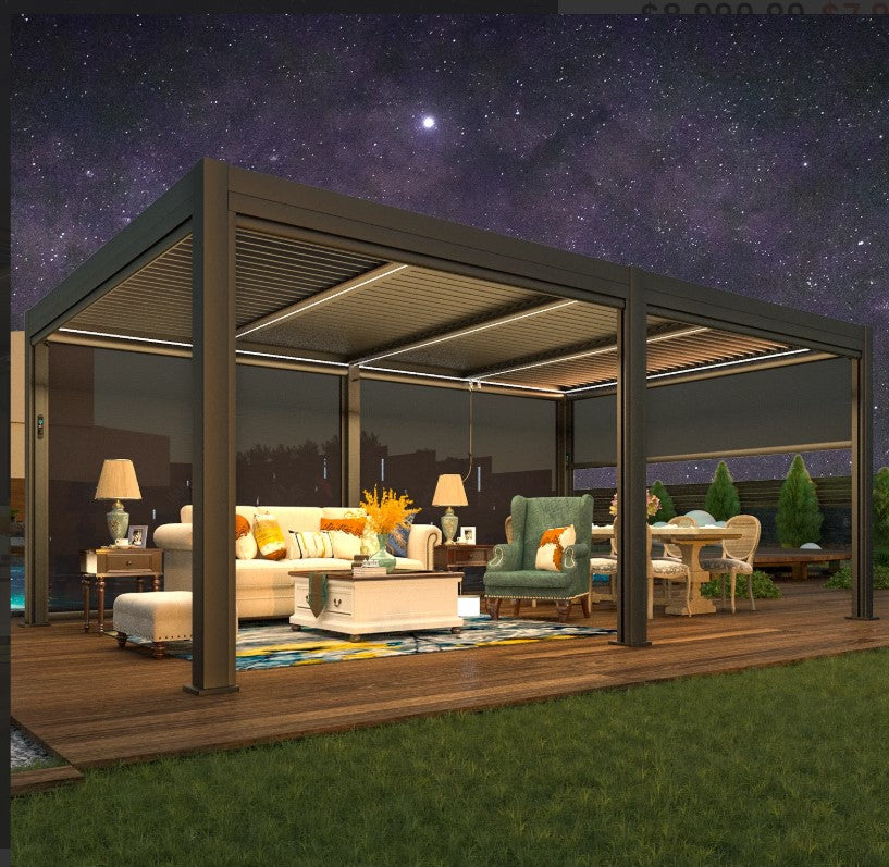 EROMMY 12x20 Pergola with Remote-Controlled Shade & LED Lights SP-EY-US-WQG101BK