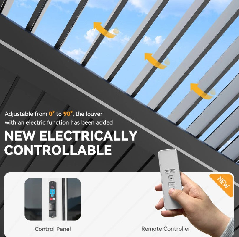 EROMMY 12x20 Pergola with Remote-Controlled Shade & LED Lights SP-EY-US-WQG101BK