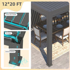 EROMMY 12x20 Pergola with Remote-Controlled Shade & LED Lights SP-EY-US-WQG101BK