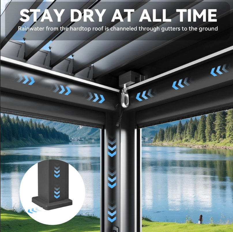 EROMMY 12x20 Pergola with Remote-Controlled Shade & LED Lights SP-EY-US-WQG101BK