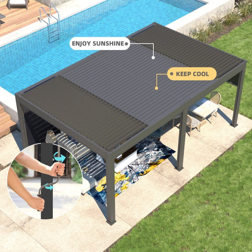 EROMMY 12x20 Pergola with Remote-Controlled Shade & LED Lights SP-EY-US-WQG101BK