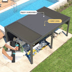 EROMMY 12x20 Pergola with Remote-Controlled Shade & LED Lights SP-EY-US-WQG101BK