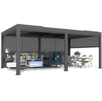 EROMMY 12x20 Pergola with Remote-Controlled Shade & LED Lights SP-EY-US-WQG101BK