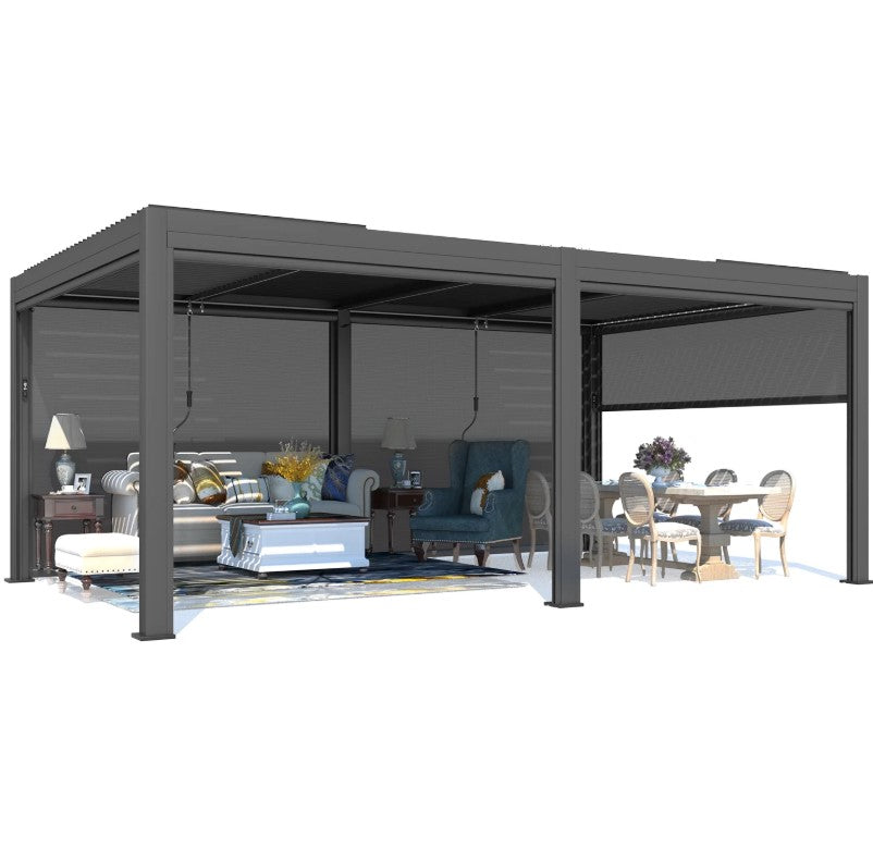 EROMMY 12x20 Pergola with Remote-Controlled Shade & LED Lights SP-EY-US-WQG101BK