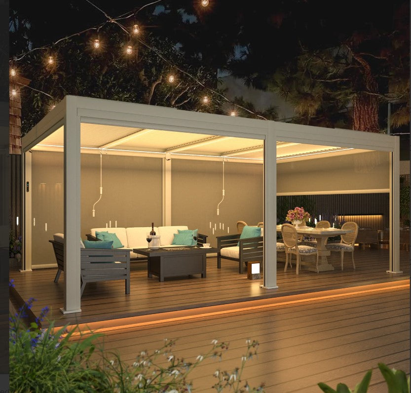 EROMMY 12x20 Pergola with Remote-Controlled Shade & LED Lights SP-EY-US-WQG101BK