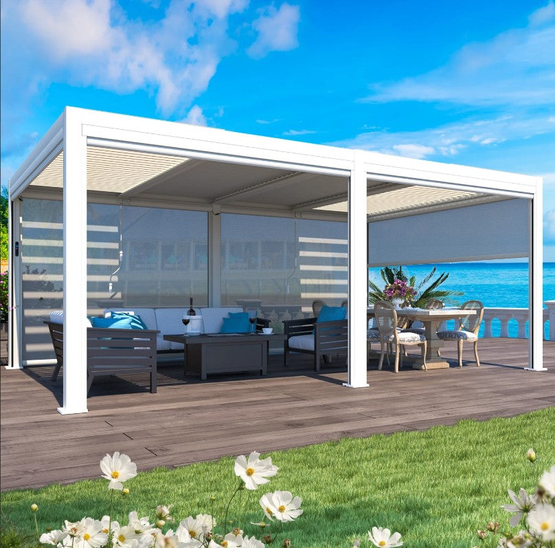 EROMMY 12x20 Pergola with Remote-Controlled Shade & LED Lights SP-EY-US-WQG101BK