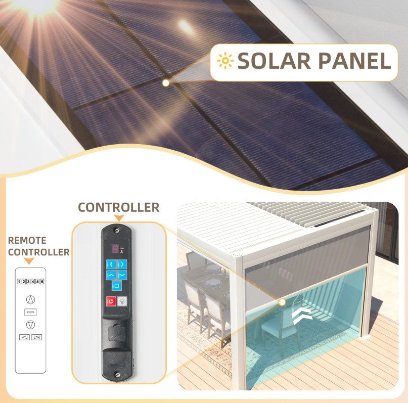 EROMMY 12x20 Pergola with Remote-Controlled Shade & LED Lights SP-EY-US-WQG101BK