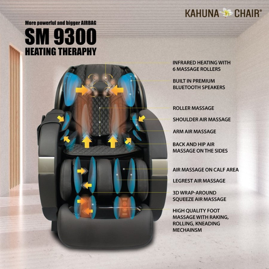 Kahuna Massage Chair Kahuna 4D+@ Dual Air Float Flex HSL-track with Infrared heating SM-9300 Grey KMCSM9300GREY
