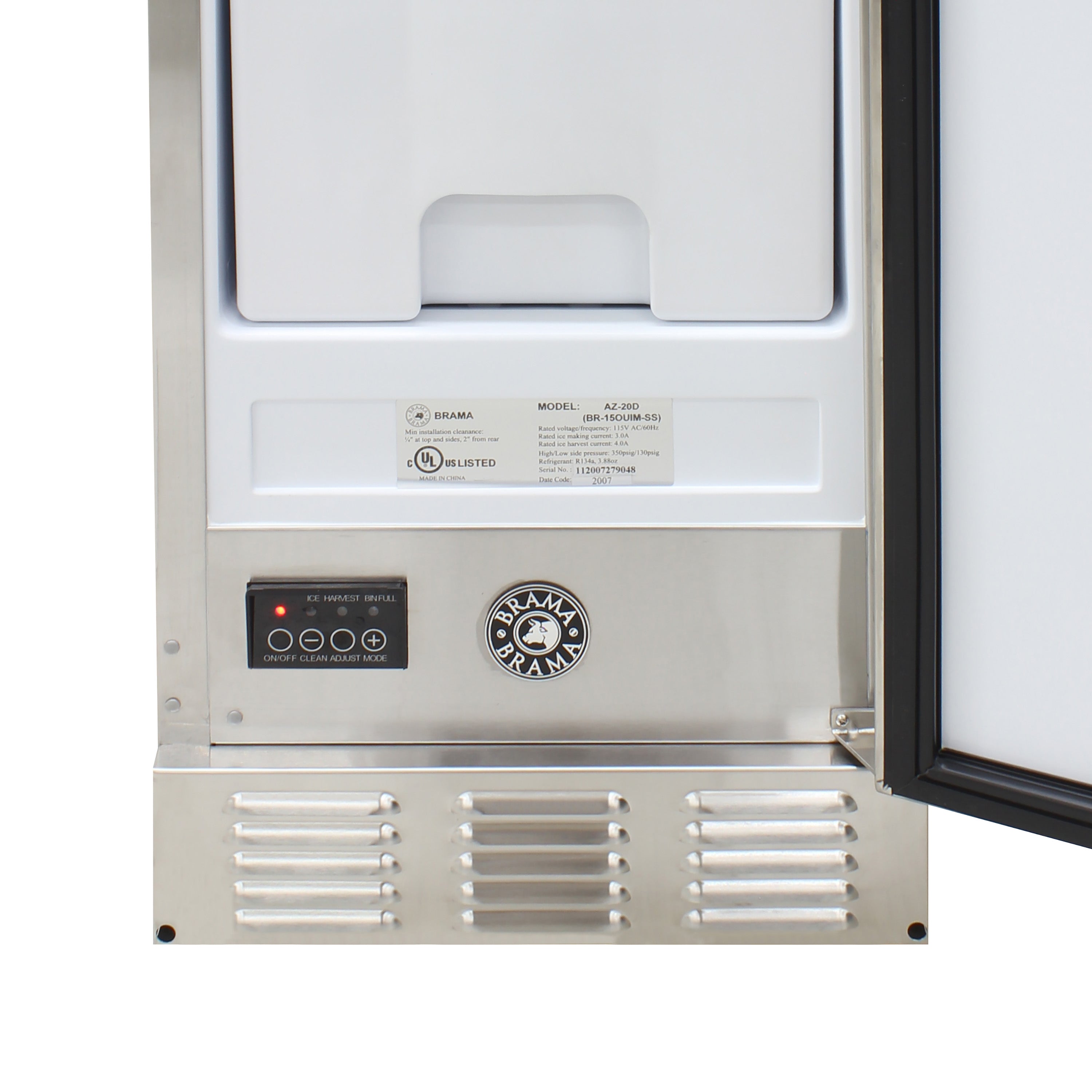 Brama by Vinotemp Outdoor Undercounter Automatic Ice Maker, 25 lb Capacity, in Stainless Steel BR-15OUIM-SS