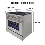 Brama by Vinotemp 36" Gas Range and Oven, 5.2 cu. ft. Capacity, in Stainless Steel BR-36SSGG