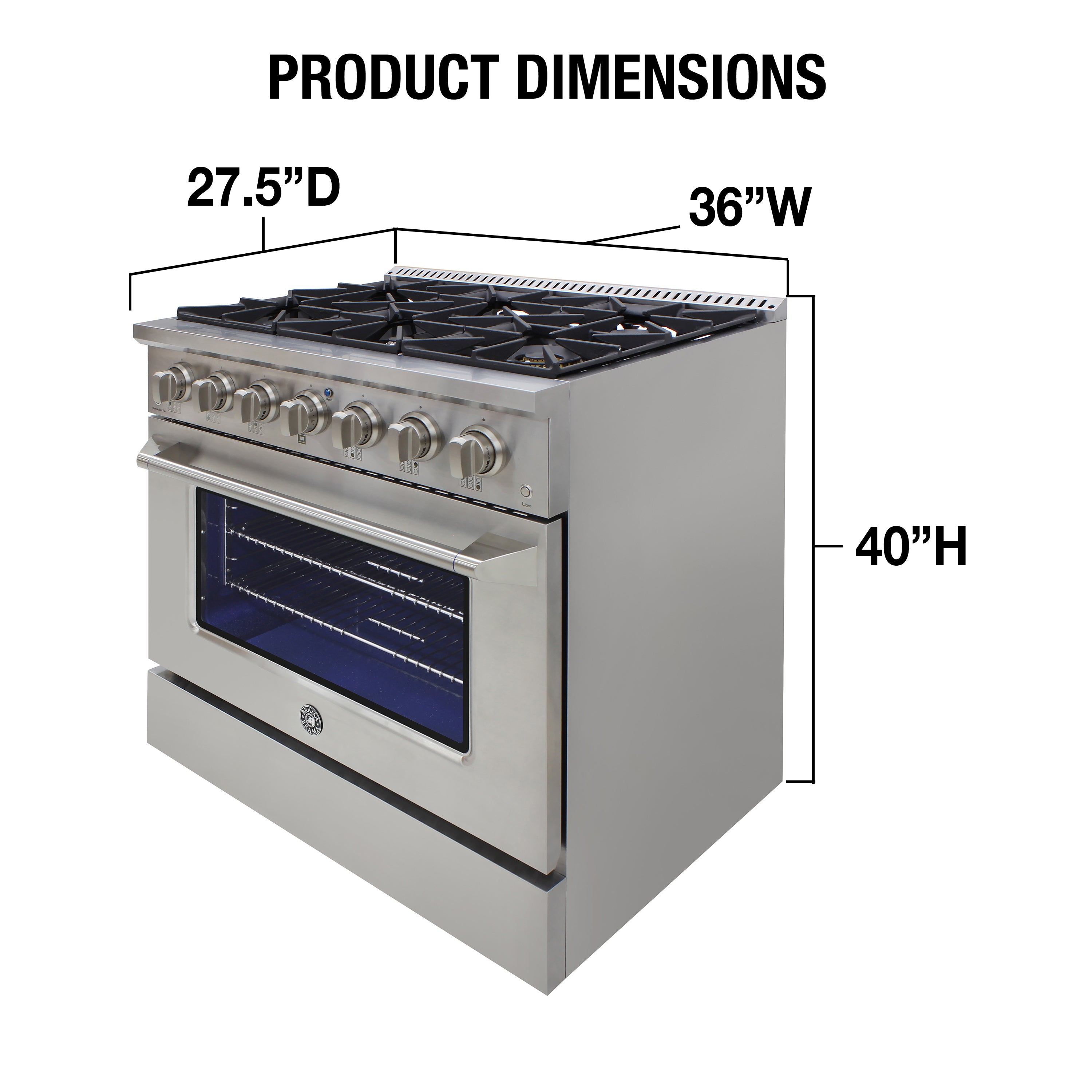 Brama by Vinotemp 36" Gas Range and Oven, 5.2 cu. ft. Capacity, in Stainless Steel BR-36SSGG
