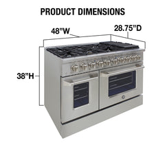 Brama by Vinotemp 48" Double Oven Gas Range with 8 Burners, 6.7 cu. ft. Capacity, in Stainless Steel BR-48SSGG