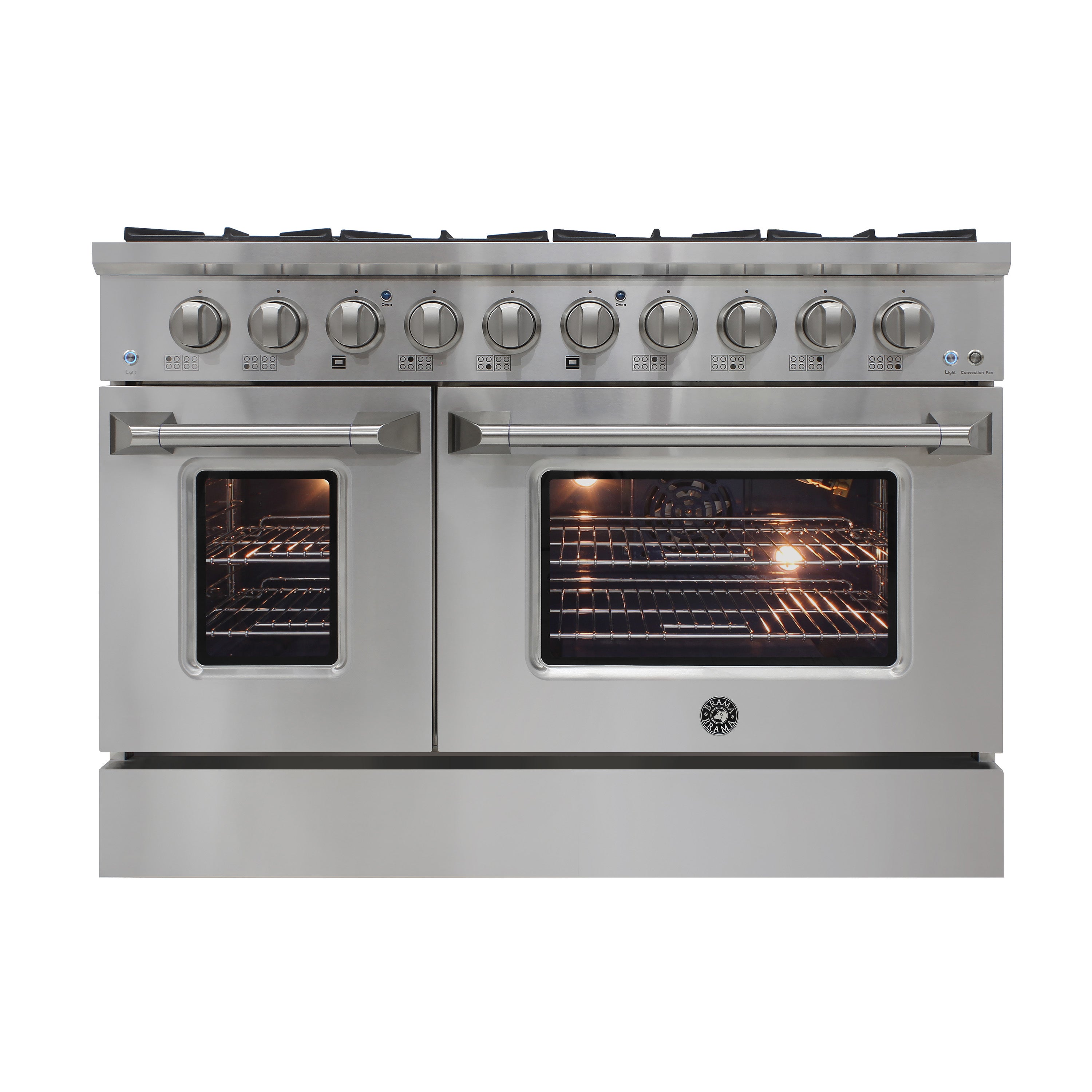 Brama by Vinotemp 48" Double Oven Gas Range with 8 Burners, 6.7 cu. ft. Capacity, in Stainless Steel BR-48SSGG