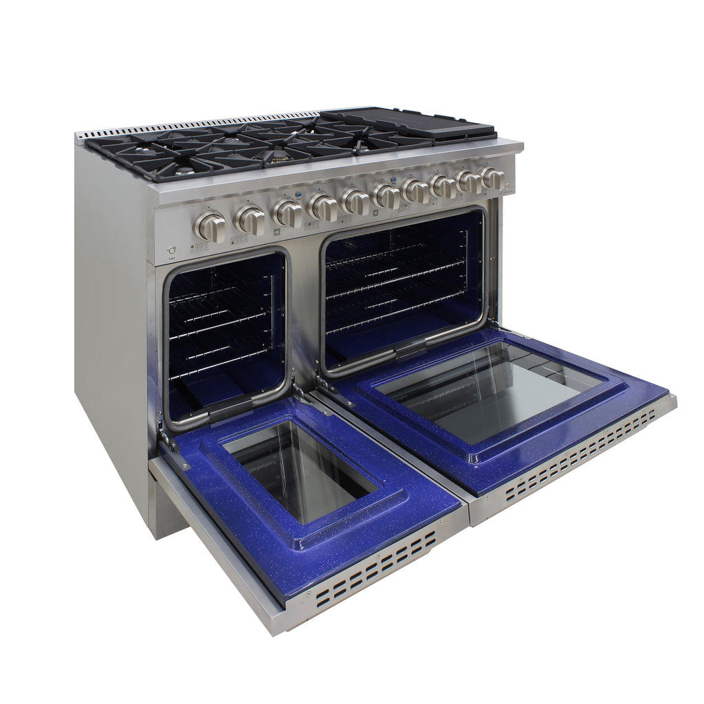 Brama by Vinotemp 48" Double Oven Gas Range with 8 Burners, 6.7 cu. ft. Capacity, in Stainless Steel BR-48SSGG