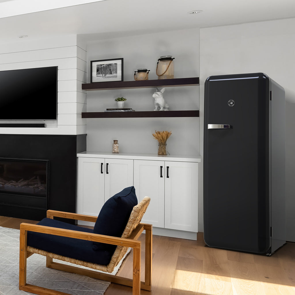 Brama by Vinotemp Retro Refrigerator with Solid Steel Door, in Black BR-RETRO-01