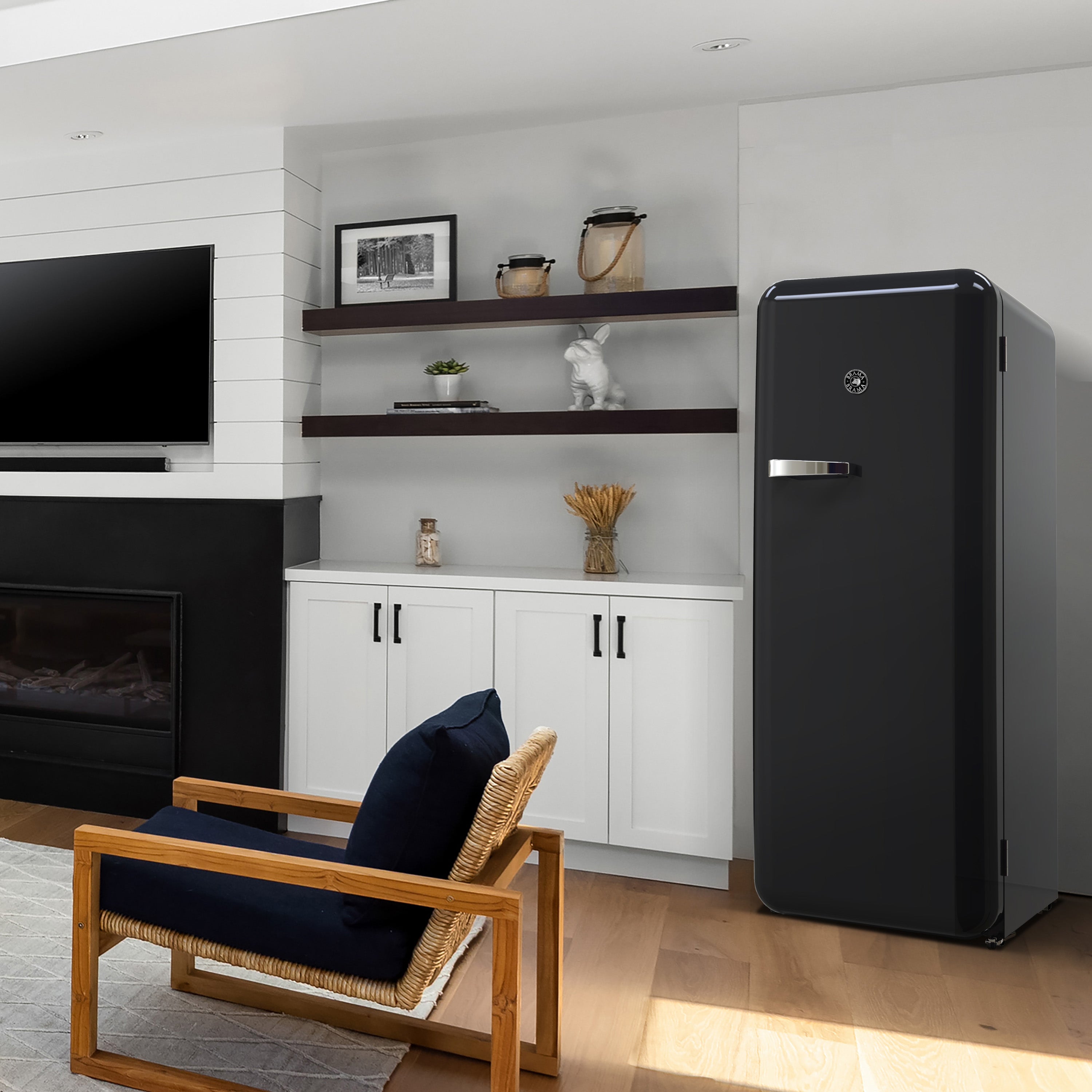 Brama by Vinotemp Retro Refrigerator with Solid Steel Door, in Black BR-RETRO-01