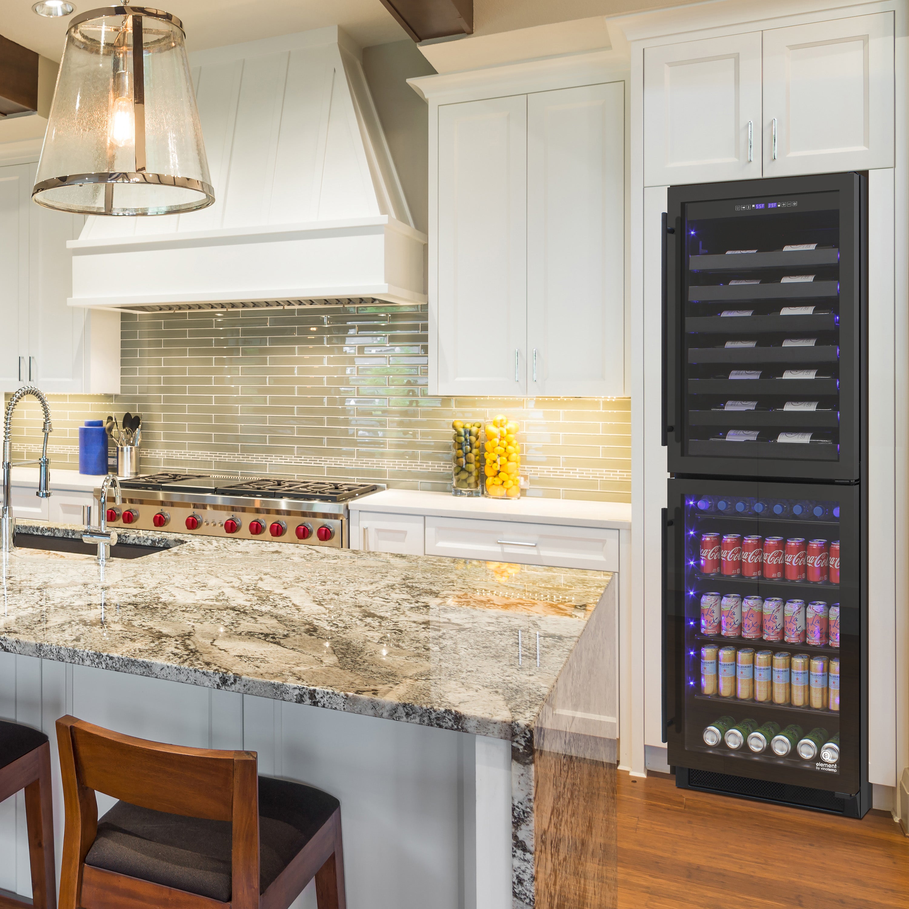 Vinotemp Butler Series Dual-Zone Wine and Beverage Cooler, 98 Bottle or 200 12 oz Can Capacity, in Black EL-100WBC-TS