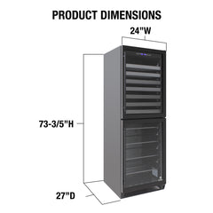 Vinotemp Butler Series Dual-Zone Wine and Beverage Cooler, 98 Bottle or 200 12 oz Can Capacity, in Black EL-100WBC-TS