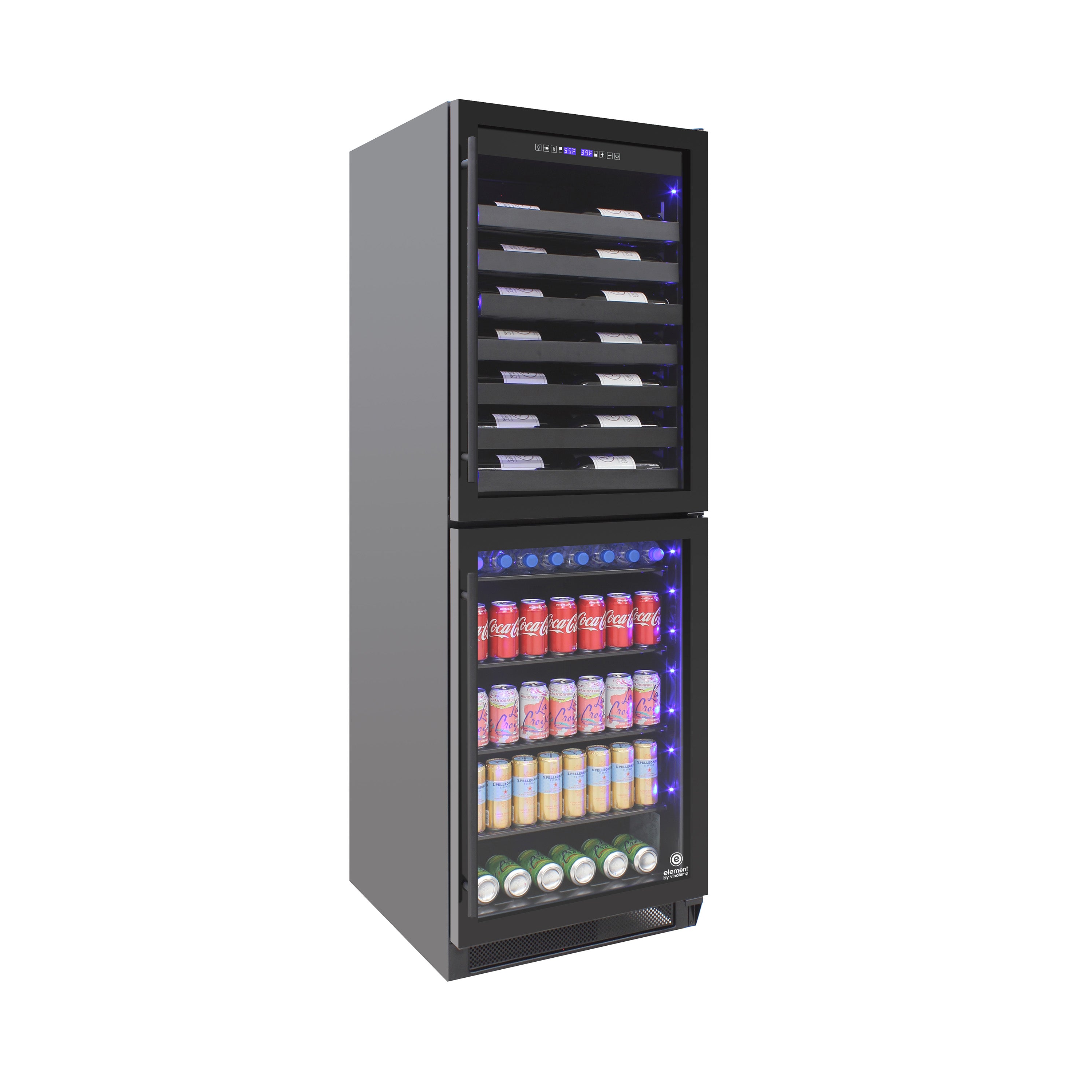 Vinotemp Butler Series Dual-Zone Wine and Beverage Cooler, 98 Bottle or 200 12 oz Can Capacity, in Black EL-100WBC-TS
