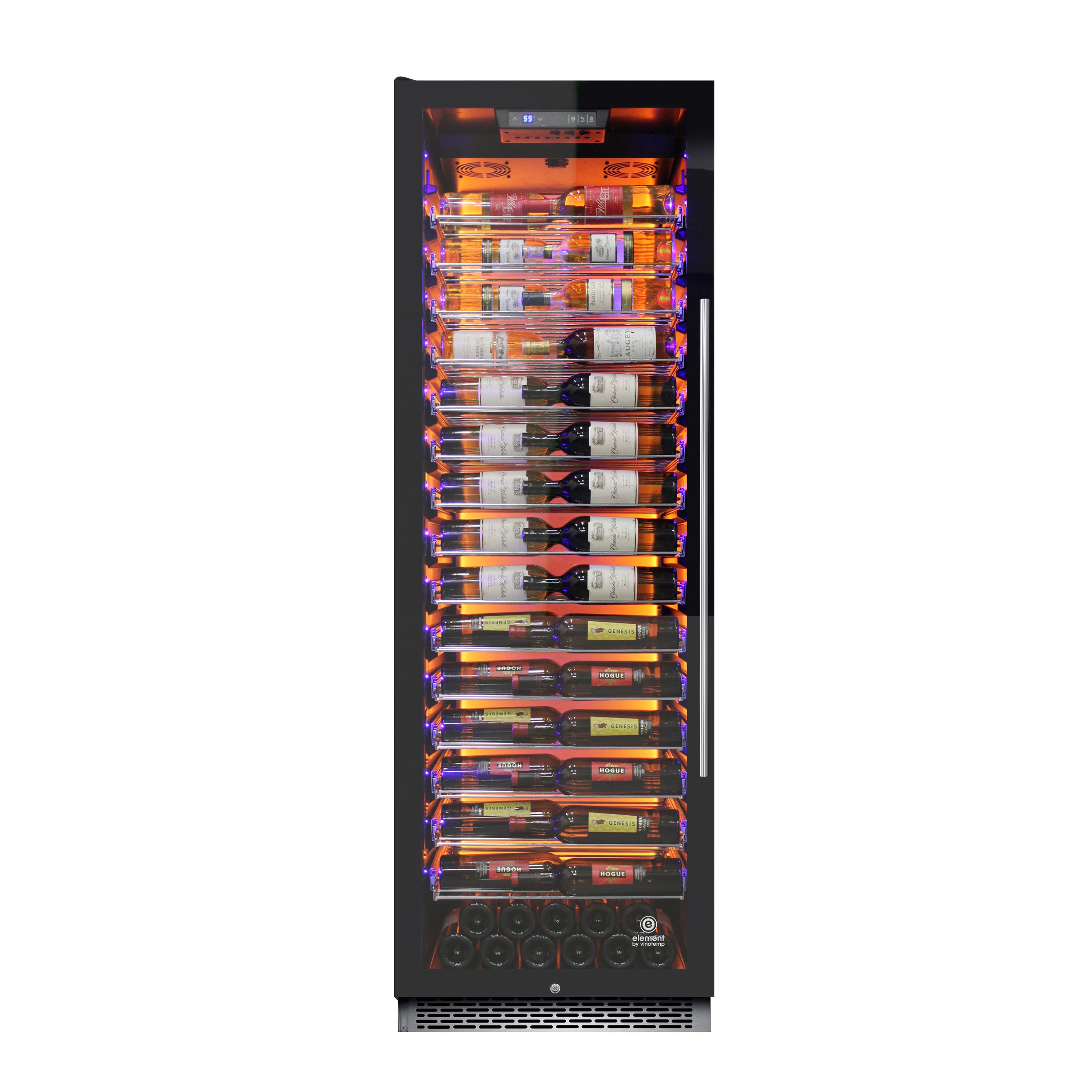 Vinotemp Backlit Series Commercial 168 Single-Zone Wine Cooler, Left Hinge, 141 Bottle Capacity, in Black EL-168COMM