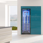 Vinotemp Backlit Series Commercial 168 Single-Zone Wine Cooler, Left Hinge, 141 Bottle Capacity, in Black EL-168COMM