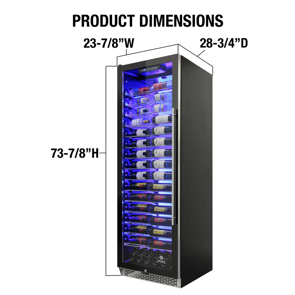Vinotemp Backlit Series Commercial 168 Single-Zone Wine Cooler, Left Hinge, 141 Bottle Capacity, in Black EL-168COMM