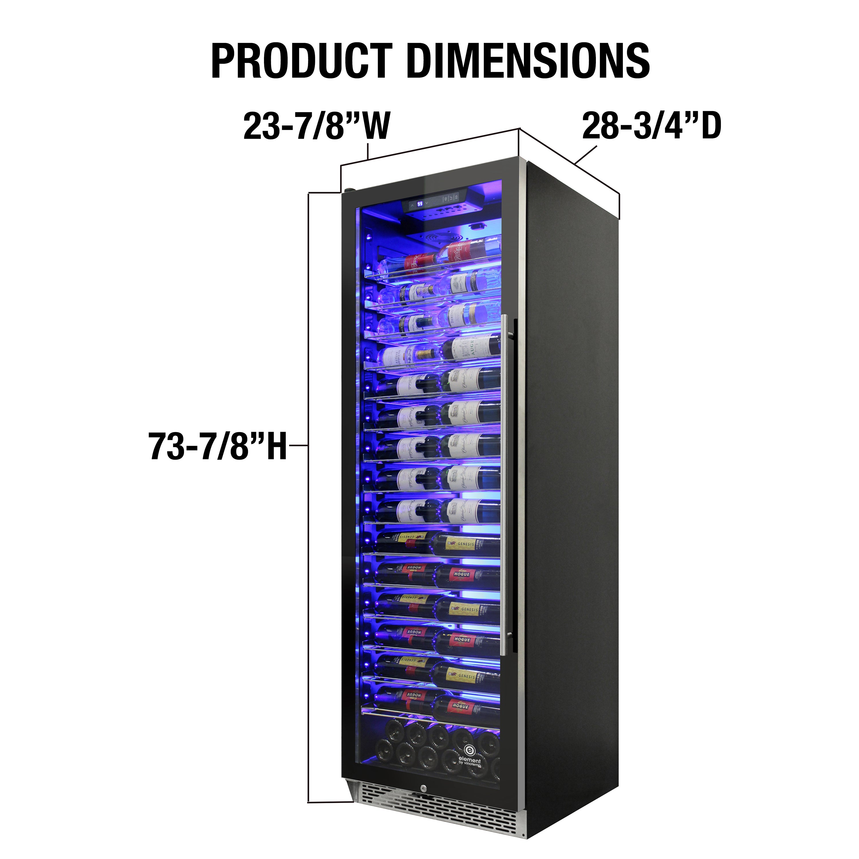 Vinotemp Backlit Series Commercial 168 Single-Zone Wine Cooler, Left Hinge, 141 Bottle Capacity, in Black EL-168COMM